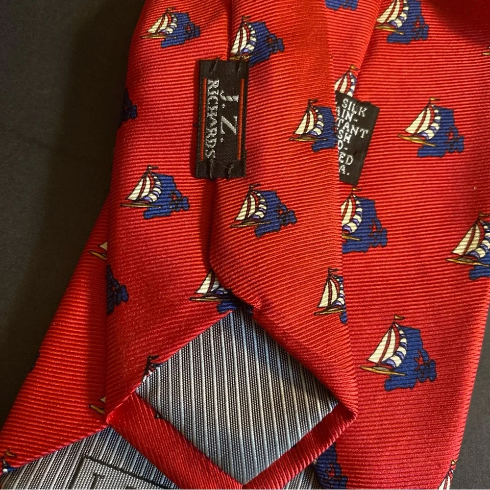 Nwt J.Z. Richards 100% Silk Sail Boat‎ All Over Print Stain Resistance NOS Red